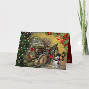 Cartão Vintage Green Fazenda Trator Christmas