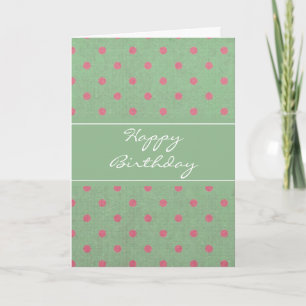 Cartão Vintage Green with Pink Polka Dots Birthday