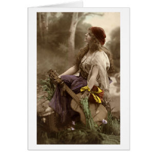 Cartão Vintage Gypsy Woman com Violão.
