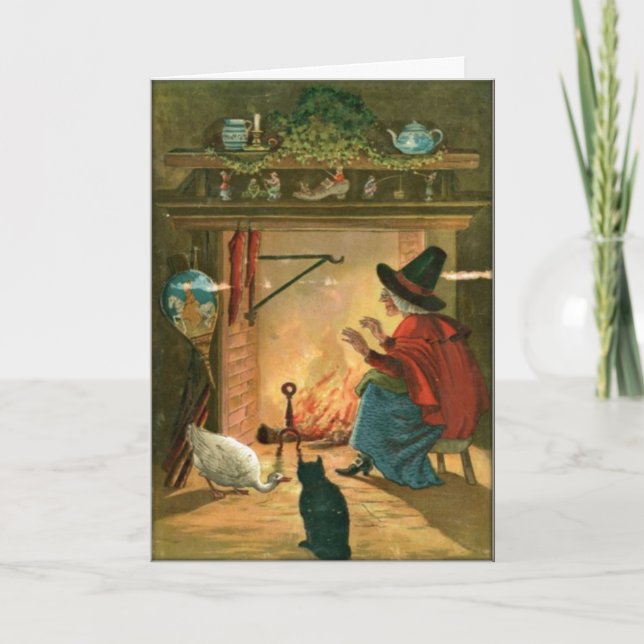 Cartão Vintage Halloween Bruxa por Cartola Quente (Frente)