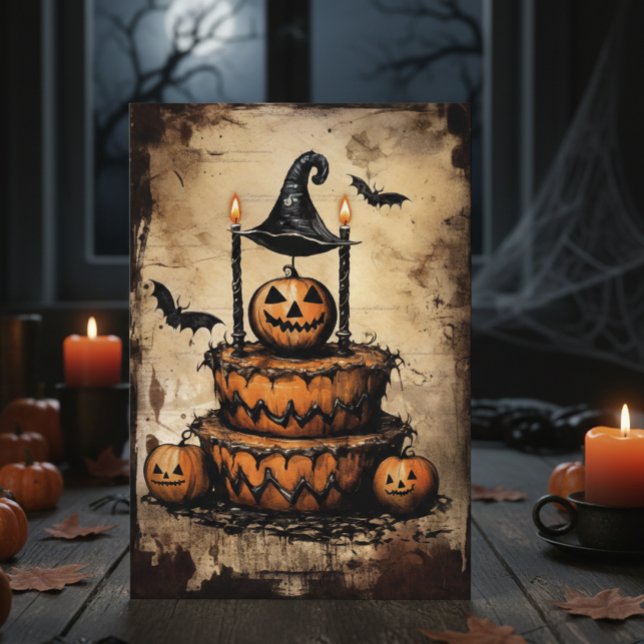 Cartão Vintage Halloween Cake Birthday (Criador carregado)