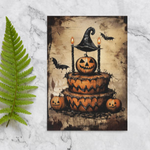 Cartão Vintage Halloween Cake Birthday
