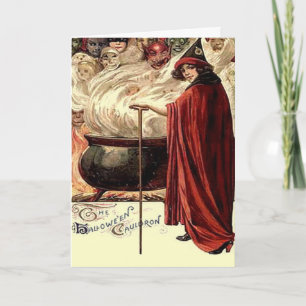 Cartão Vintage Halloween Cauldron Magic