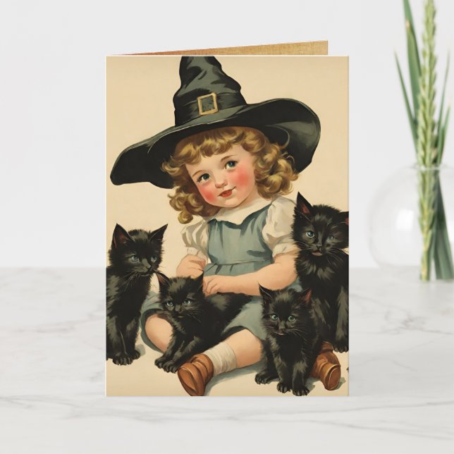 Cartão vintage Halloween cutie no 2, citação engraçada (Frente)