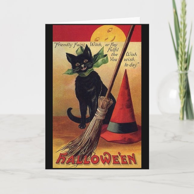 Cartão Vintage Halloween de Ellen Clapsaddle, Gato Negro (Frente)