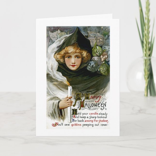 Cartão Vintage Halloween Girl (Frente)