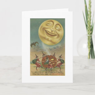 Cartão Vintage Halloween Greeting Card -- Laughing Moon!