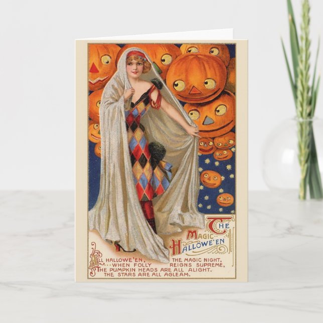 Cartão Vintage Halloween Magic Greeting Card (Frente)