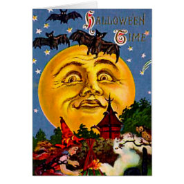 Cartão Vintage Halloween Moon e Bruxas
