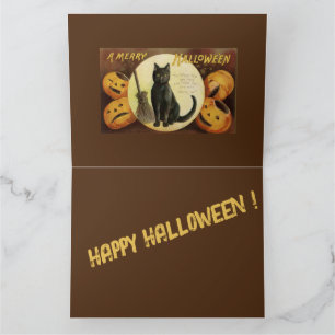 Cartão Vintage Halloween O Gato Negro e Pumpkins