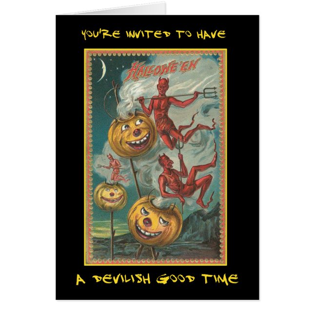 Cartão Vintage Halloween Party Convide Com Texto Sangrent (Frente)