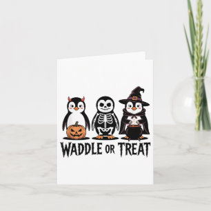 Cartão Vintage Halloween Penguin Trick Ou Waddle Spooky
