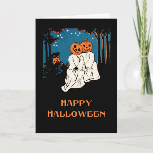 Cartão Vintage Halloween Pumpkin Casal Greeting Card