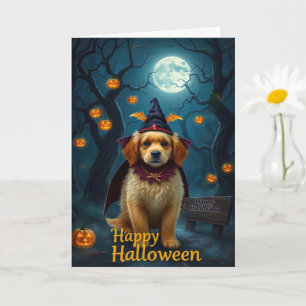 Cartão Vintage Halloween - Pup Cute com Pumpkin Lanterna