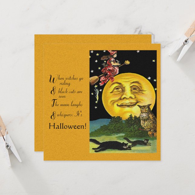 Cartão Vintage Halloween Quando Bruxas Andam (Frente/Verso In Situ)