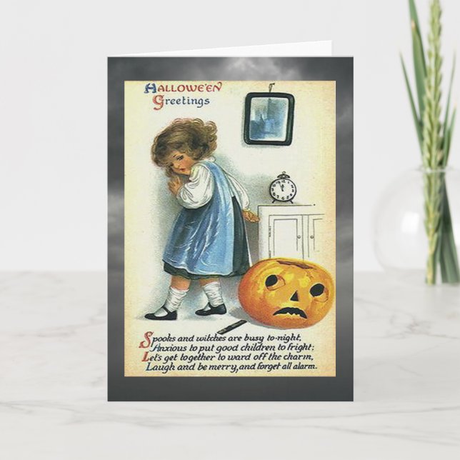 Cartão Vintage Halloween Saudações (Frente)