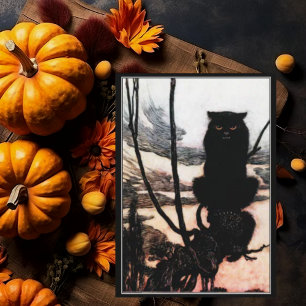 Cartão Vintage Halloween Spooky Black Cat Arthur Rackham