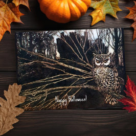 Cartão Vintage Halloween Spooky Owl Halloween Card