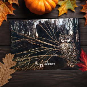 Cartão Vintage Halloween Spooky Owl Halloween Card