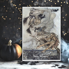 Cartão Vintage Halloween Spooky Witch Arthur Rackham