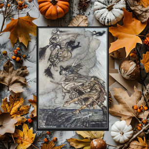 Cartão Vintage Halloween Spooky Witch Arthur Rackham