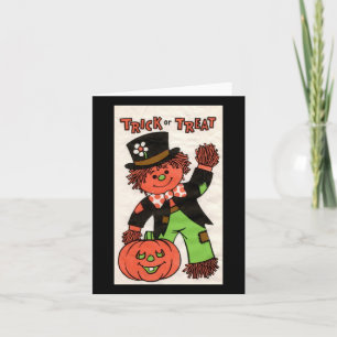 Cartão Vintage Halloween Trick Ou Treine Scarecrow