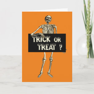 Cartão Vintage Halloween Trick ou Treine Skeleton