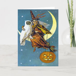 Cartão Vintage Halloween Witch