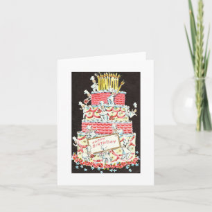 Cartão Vintage Happy Birthday Cake Card