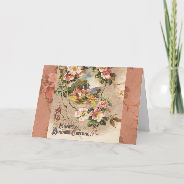 Cartão Vintage Happy Birthday Card Trabalho de arte (Frente)