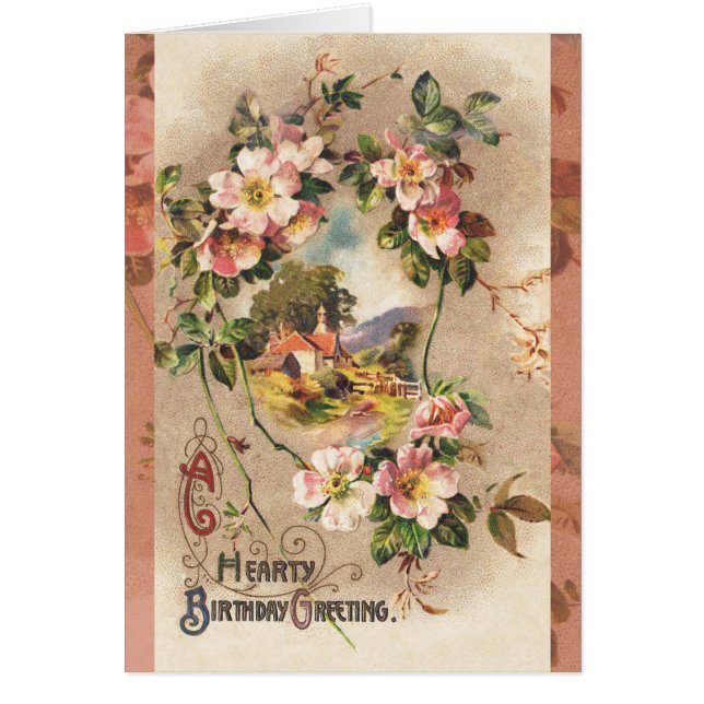 Cartão Vintage Happy Birthday Card Trabalho de arte (Frente)