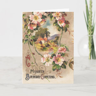 Cartão Vintage Happy Birthday Card Trabalho de arte