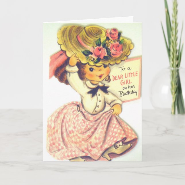 Cartão Vintage Happy Birthday Little Girl (Frente)