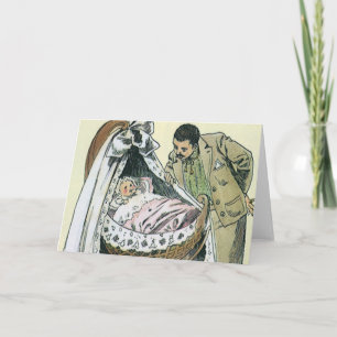 Cartão Vintage Happy Dia de os pais, Bebê Vitoriano Bassi