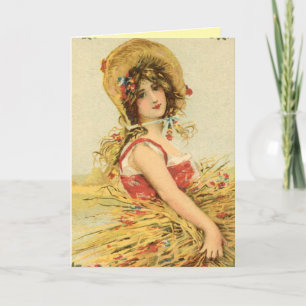 Cartão Vintage Harvest Woman Greeting Card