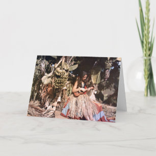 Cartão Vintage Hawaiian Wahine Hula Girl Ukulele