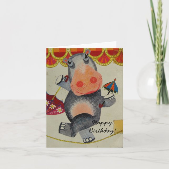 Cartão Vintage Hippo Birthday (Frente)