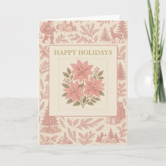 Cartão Vintage Holiday Card with Pink Poinsettias