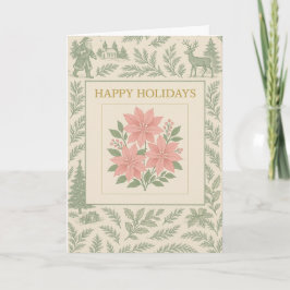 Cartão Vintage Holiday Card with Pink Poinsettias & Woodl