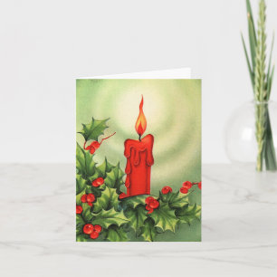 Cartão Vintage Holly e Candle Christmas Card