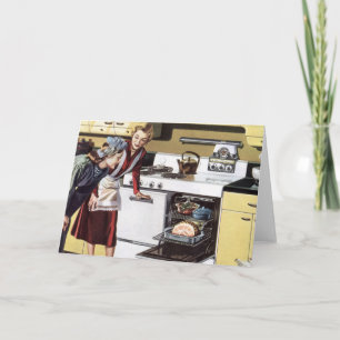 Cartão Vintage Home Interior, mãe no Cozinhar da cozinha