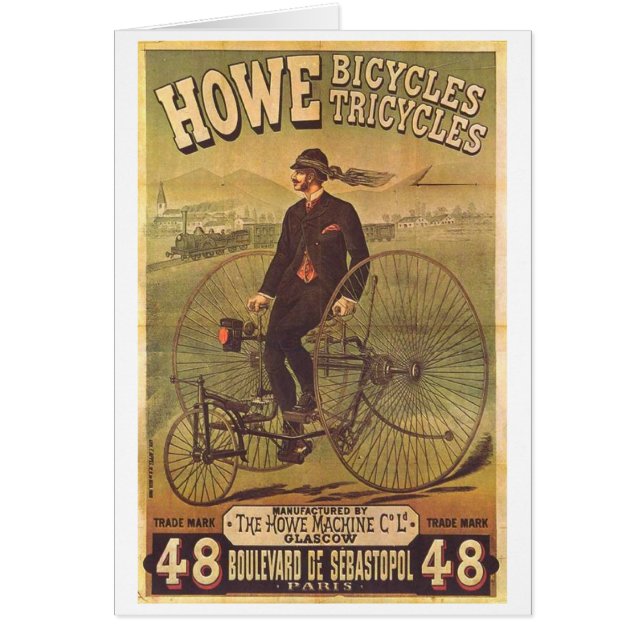 Cartão Vintage Howe Bicicletas e Triciclos Ad (Frente)