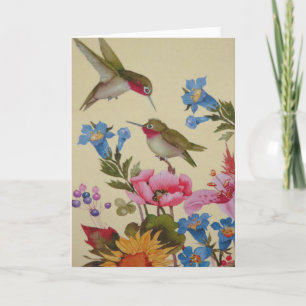 Cartão Vintage Hummingbird Amigos Flores Selvagens