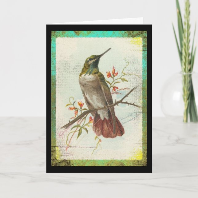Cartão Vintage Hummingbird Birthday (Frente)