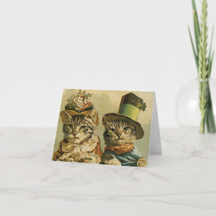 Cartão Vintage Humor, Victorian Bride Groom Cats in Hats