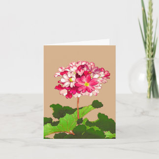 Cartão Vintage Hydrangea japonesa. Rosa e Verde