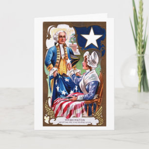 Cartão Vintage Independence Day Washington & Flag