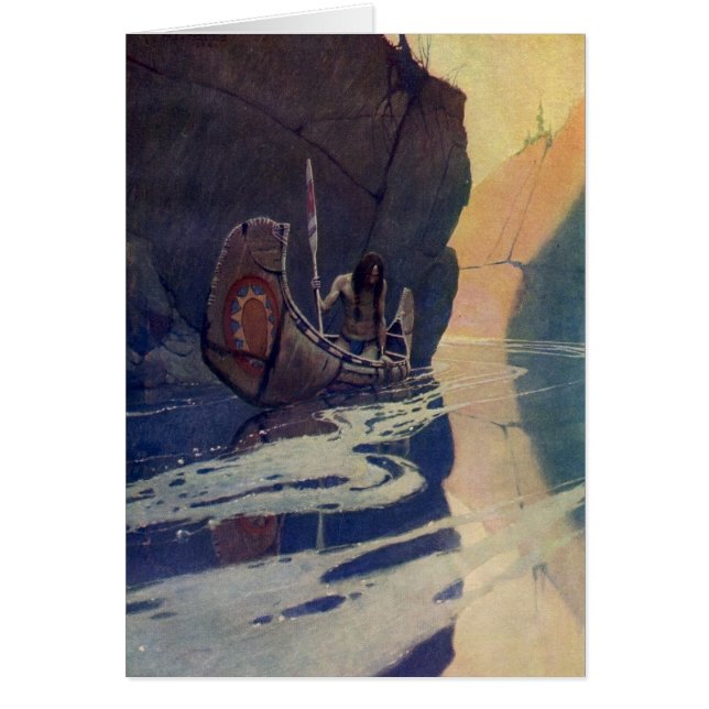 Cartão Vintage Indian Canoe remando Sun Classic (Frente)