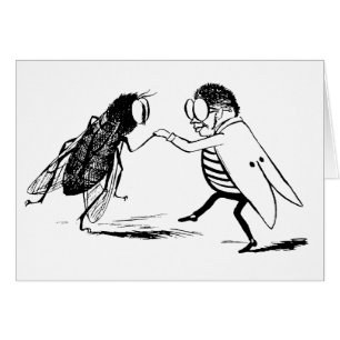 Cartão Vintage Insetos Dançando; Mosca Azul