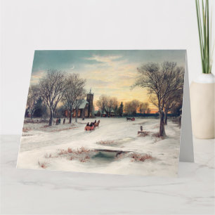 Cartão Vintage, inverno, paisagem de neve do Natal